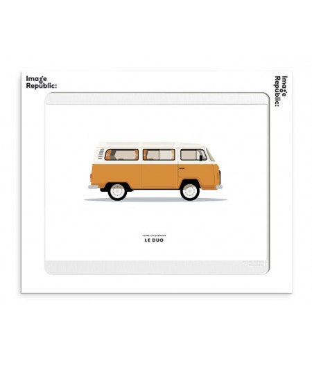 30x40 Cm Le Duo Voiture Combi Volkswagen Orange - Affiche Image Republic BEST