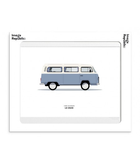 30x40 Cm Le Duo Voiture Combi Volkswagen Bleu - Affiche Image Republic BEST