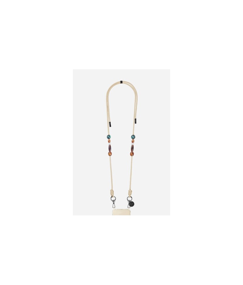 Chaine Bijoux Inaya beige avec des perles vertes 120 cm - La Coque Française