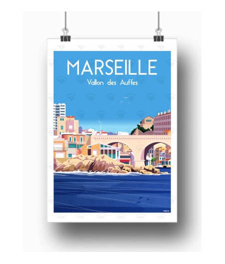 Affiche Maison Landolfi - Marseille - Vallon des Auffes par Raphael Delerue 30x40 cm depuis la mer