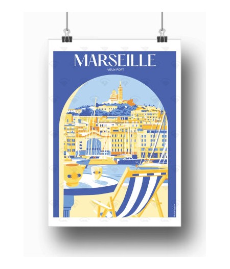 Affiche Maison Landolfi - Marseille - Vieux port par Pauline Grafik 30x40 cm