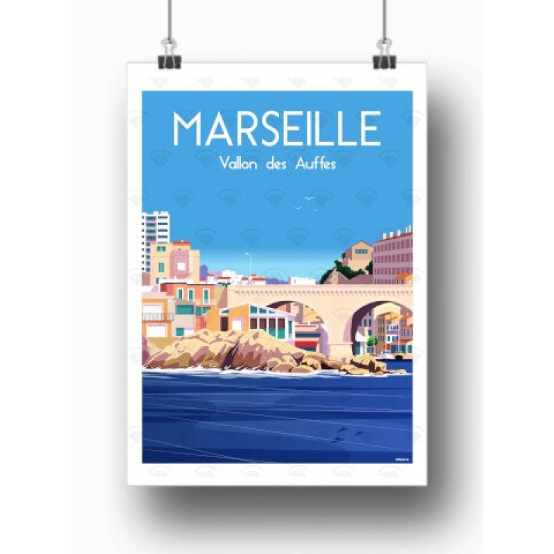 Affiche Maison Landolfi - Marseille - Vallon des Auffes par Raphael Delerue 50x70 cm depuis la mer