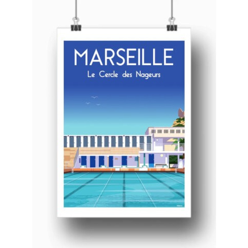 Affiche Maison Landolfi - Le Cercle des Nageurs par Raphael Delerue 50x70 cm