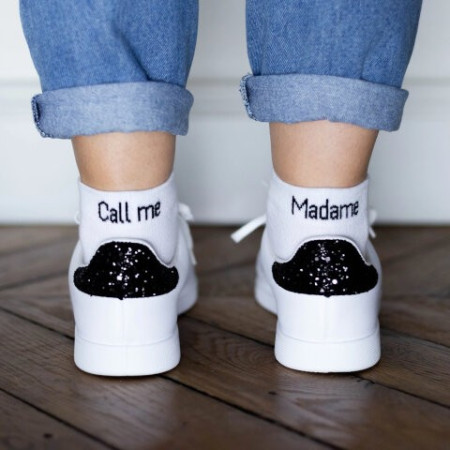 Chaussettes KlaK CALL ME , MADAME Blanc/Noir 36/40 | L'Ornithorynque Marseille