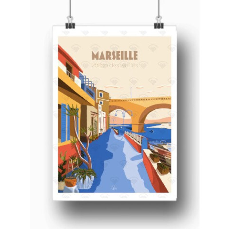 Affiche Maison Landolfi - Le Vallon des Auffes par les Croquis de Cam 30x40 cm