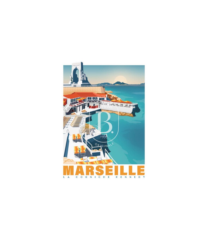 30x40 Cm La Corniche Marseille - Affiche Editions B