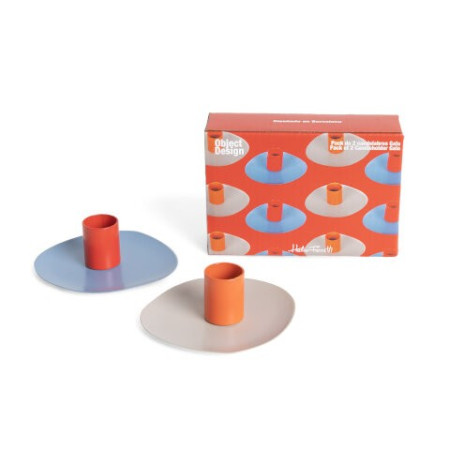 Lot de 2 petits bougeoirs ronds en métal - Helio Ferretti