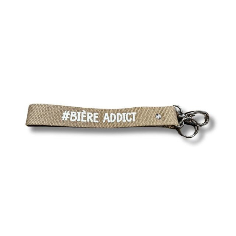 Porte-clés Sangles BIERE ADDICT – FICELLE/BLANC - La Reine des Fourmis