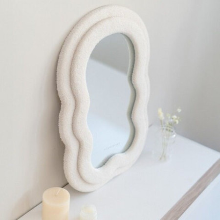 Petit Miroir CHARLIE- Small wavy fleece mirror Beige - Flamingueo
