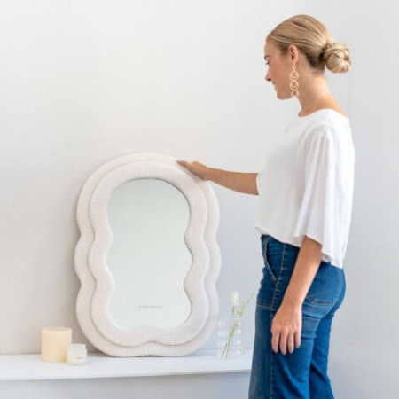 Petit Miroir CHARLIE- Small wavy fleece mirror Beige - Flamingueo