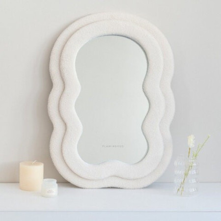 Petit Miroir CHARLIE- Small wavy fleece mirror Beige - Flamingueo