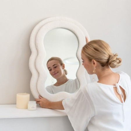 Petit Miroir CHARLIE- Small wavy fleece mirror Beige - Flamingueo