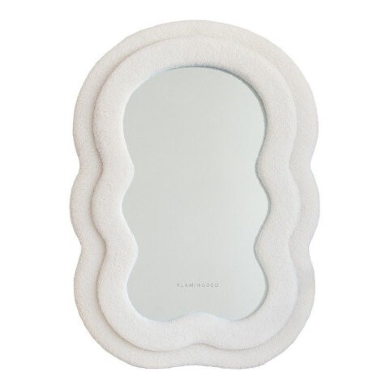 Petit Miroir CHARLIE- Small wavy fleece mirror Beige - Flamingueo