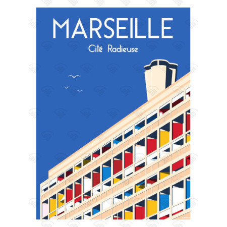 Carte Postale Maison Landolfi - Marseille - Le Corbusier par Raphael Delerue 30x40 cm