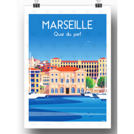 Affiche Maison Landolfi - Marseille - Quai du port par Raphael Delerue 30x40 cm