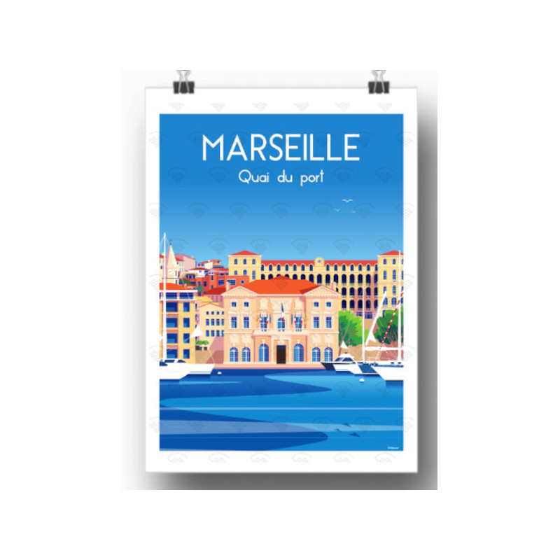 Affiche Maison Landolfi - Marseille - Quai du port par Raphael Delerue 30x40 cm