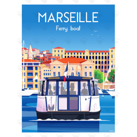 Affiche Maison Landolfi - Marseille - Ferry Boat par Raphael Delerue 30x40 cm