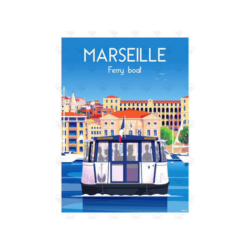Affiche Maison Landolfi - Marseille - Ferry Boat par Raphael Delerue 30x40 cm