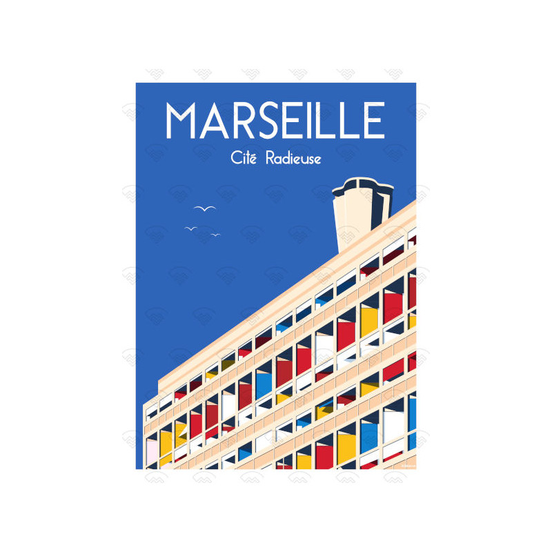 Affiche Maison Landolfi - Marseille - Le Corbusier par Raphael Delerue 30x40 cm