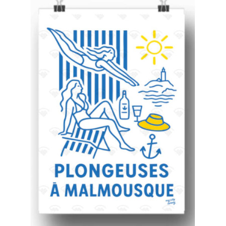 Affiche Maison Landolfi - Marseille - Plongeuses à Malmousque par My City Memory 30x40 cm