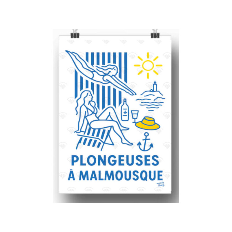 Affiche Maison Landolfi - Marseille - Plongeuses à Malmousque par My City Memory 30x40 cm