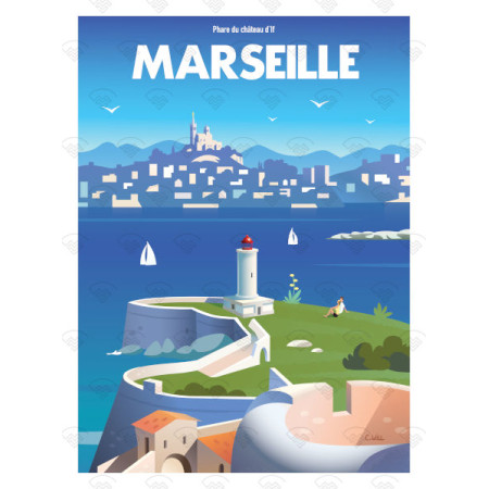 Affiche Maison Landolfi - Marseille - Chateau d'If par C.WILL 30x40 cm