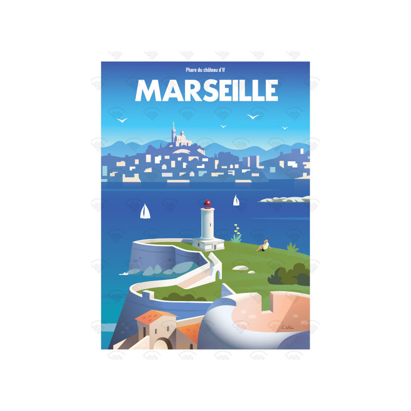 Affiche Maison Landolfi - Marseille - Chateau d'If par C.WILL 30x40 cm
