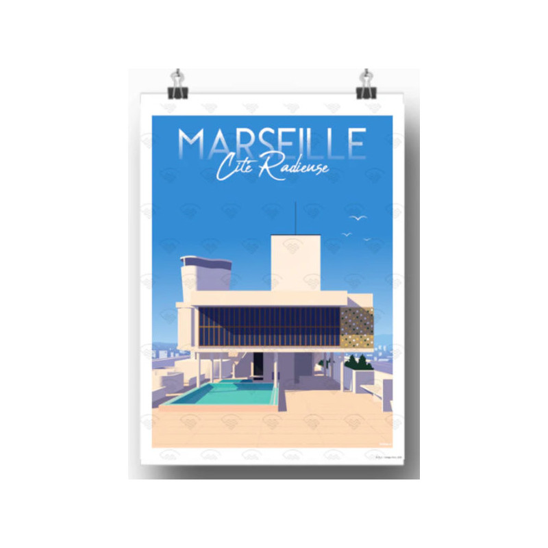 Affiche Maison Landolfi - Marseille - La cité radieuse piscine par Raphael Delerue 30x40 cm