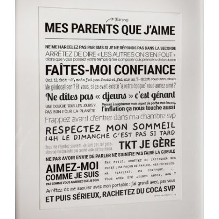 Affiche - Mes Parents (Darons) Que J'aime - Affiche Encadrée - Tout est dit