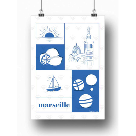 Affiche Maison Landolfi - Les symboles de Marseille par Les Affiches de voyage 30x40 cm | L’Ornithorynque Marseille