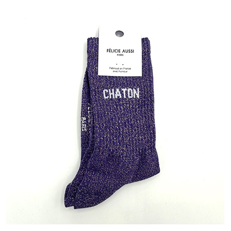 Chaussettes Chaton Paillettes violettes 36/40 - Félicie Aussi