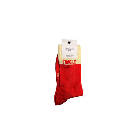 Chaussettes Fragile bicolores rouges 36/40 - Félicie Aussi